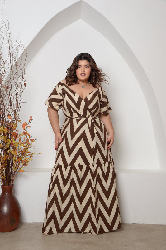 Vestido Plus Size Longo Estampado Manguinha Betina