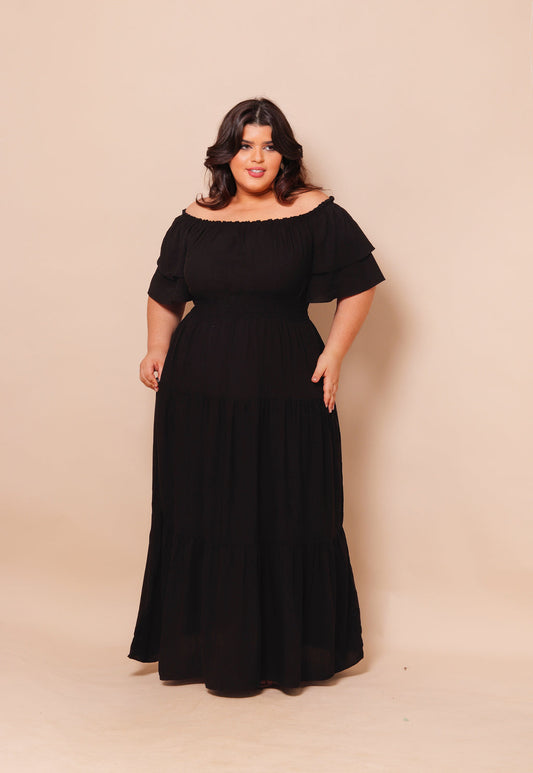Vestido Plus Size Liso Longo Aline