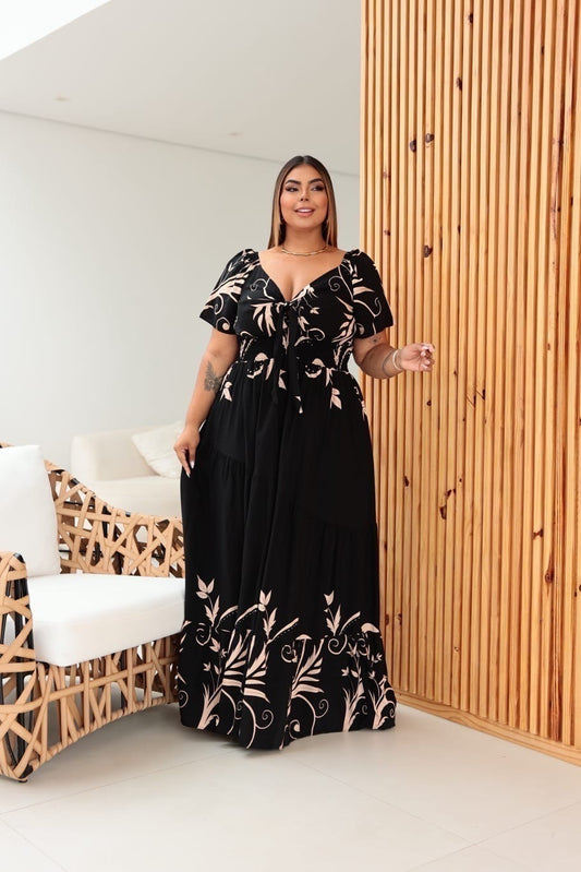 Vestido Plus Size Estampado Manga Longo Isabel