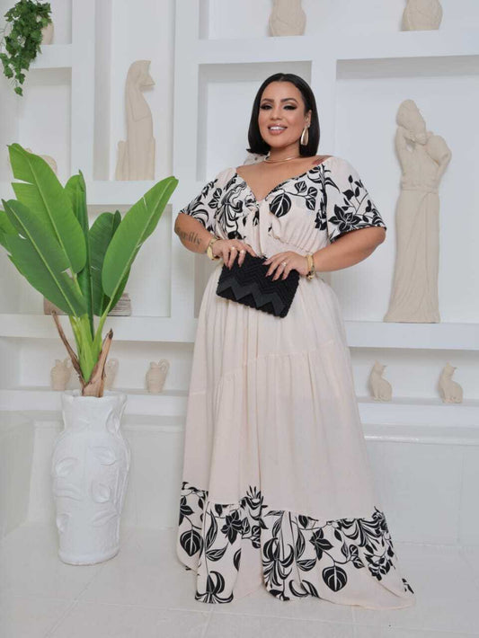 Vestido Plus Size Longo Estampado Trancoso